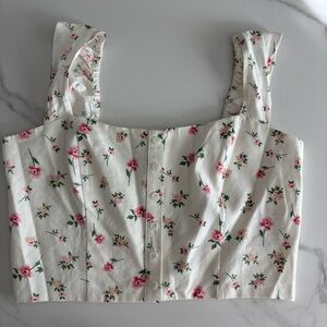 Joie Floral White and Pink Women's cropped Top linen blend size L